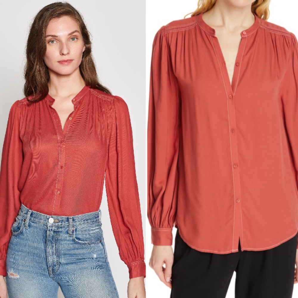 NEW JOIE Saiyuri Button Down Blouse Shirt Desert Spice